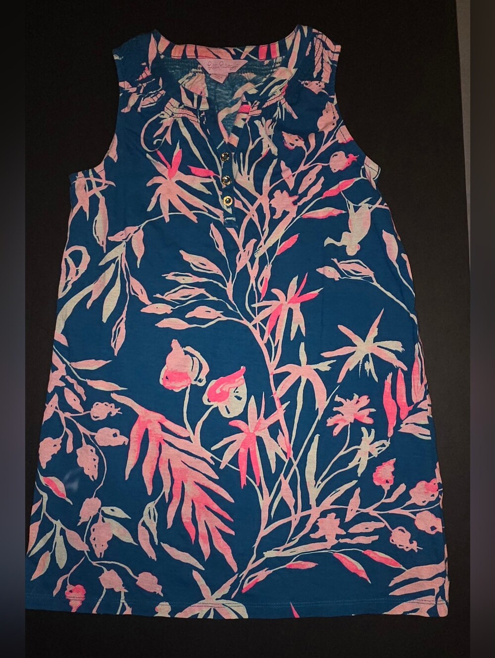 Lilly Pulitzer Blue and Pink Tropical Dress Size Medium